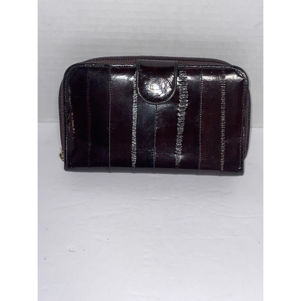 Genuine Eel Skin Brown Rodeo Wallet With Zip Pocket